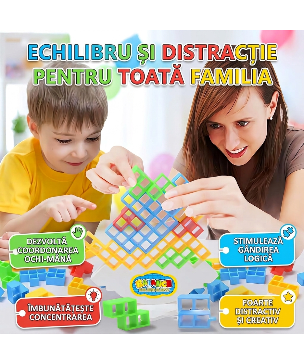 Joc Educational de Echilibru și Atenție pentru Copii, 48 Cuburi