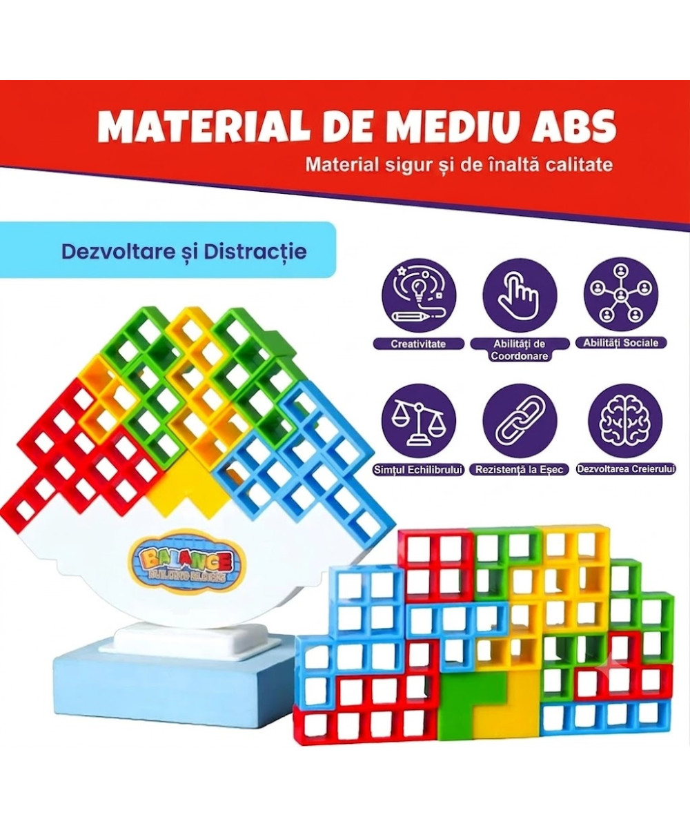 Joc Educational de Echilibru și Atenție pentru Copii, 48 Cuburi