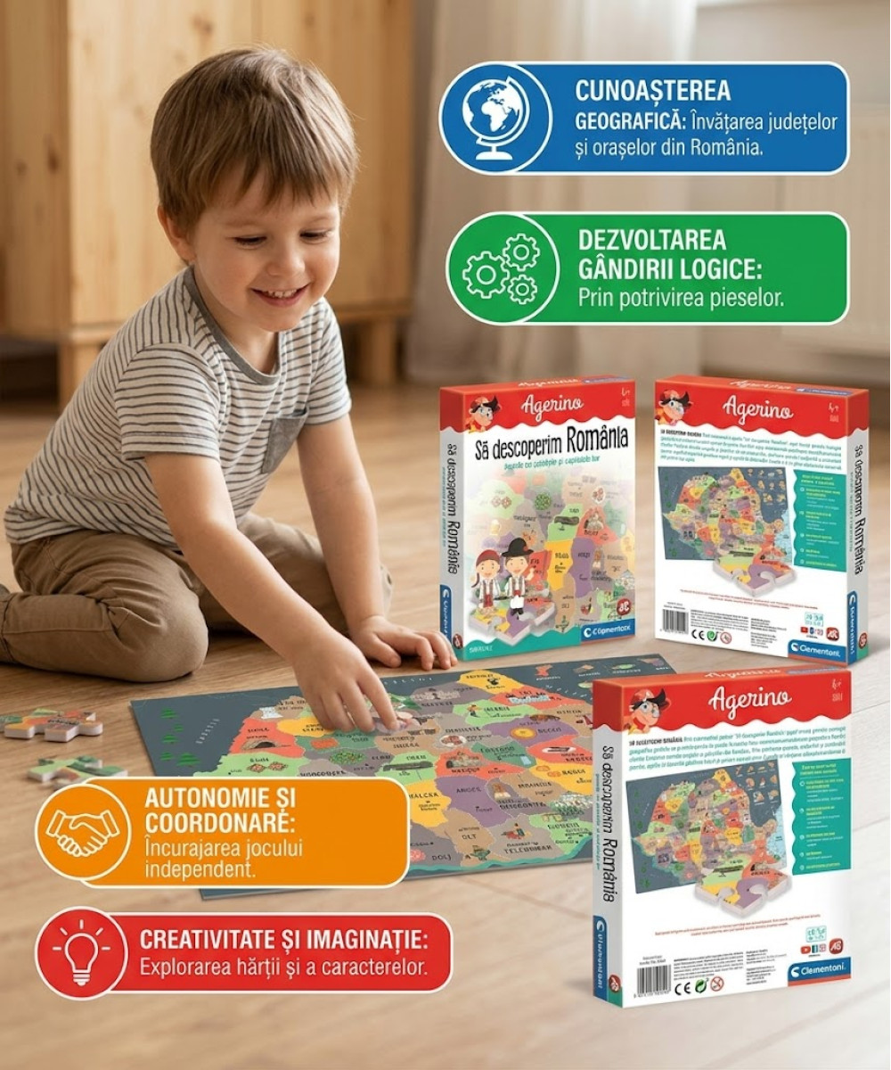 Joc Educativ Puzzle Clementoni Agerino - Să descoperim Romania
