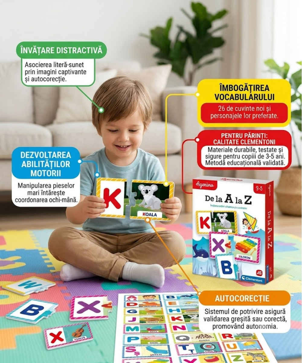 Agerino De la A la Z – Joc Educativ cu Autocorecție pentru Învățarea Alfabetului