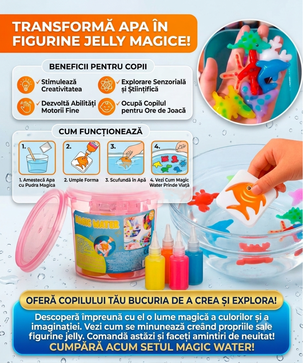 Set Creativ Magic Water – Joc Creativ 3D cu Gel și Forme de Apă pentru Copii