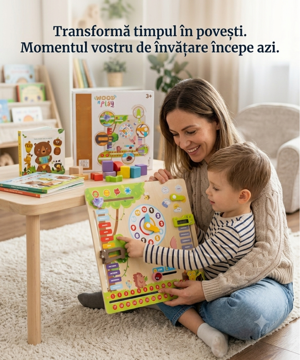 Calendar Pedagogic din Lemn 7 în 1 – Jucărie Educațională pentru Copii