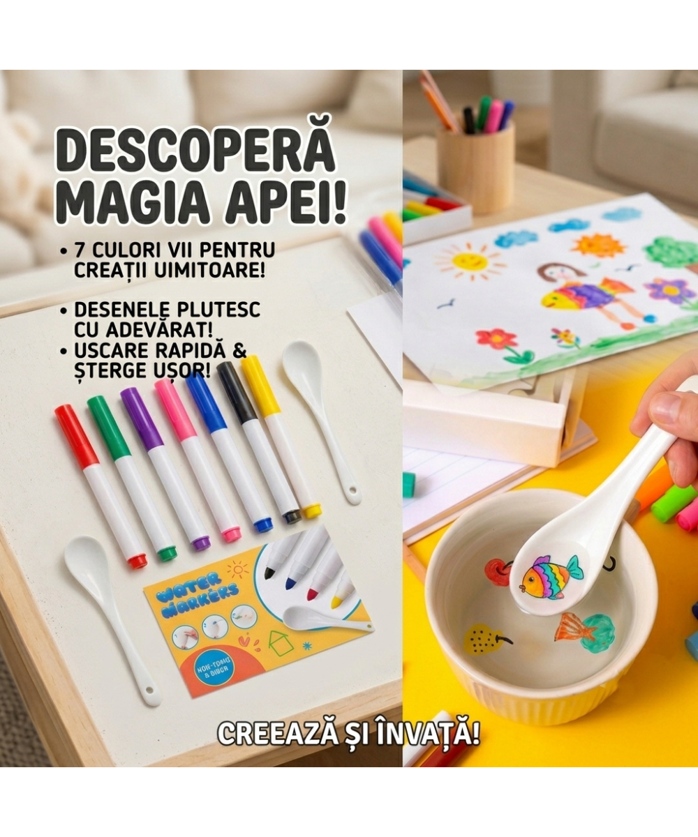 Carioci Magice Water Marker (Set 7 Culori) – Desenele Care Plutesc pe Apă!
