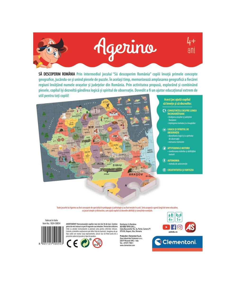 Joc Educativ Puzzle Clementoni Agerino - Să descoperim Romania