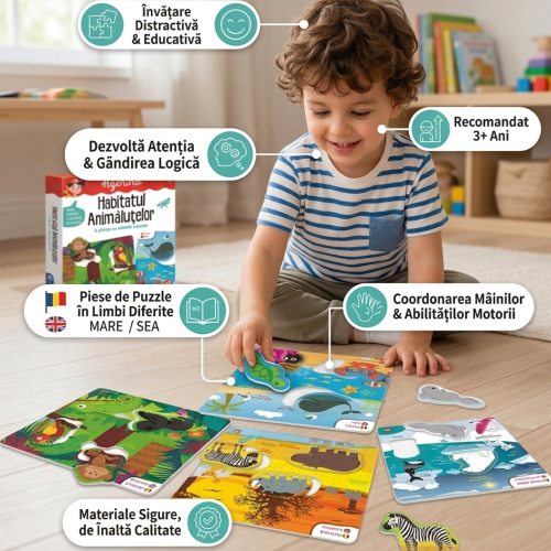 Joc educativ Habitatul Animalutelor – Învață animalele și mediul lor în 2 limbi